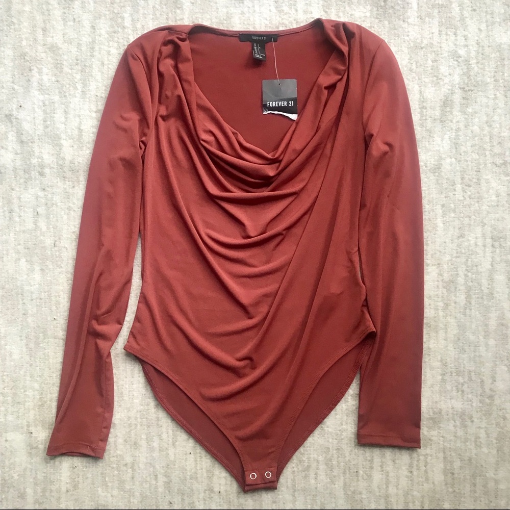 New Mauve Long Sleeve Cowl Neck Body Suit Large